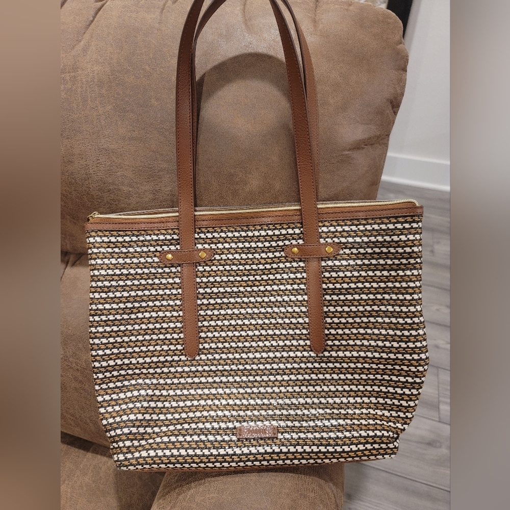 Fossil Raffia woven tote